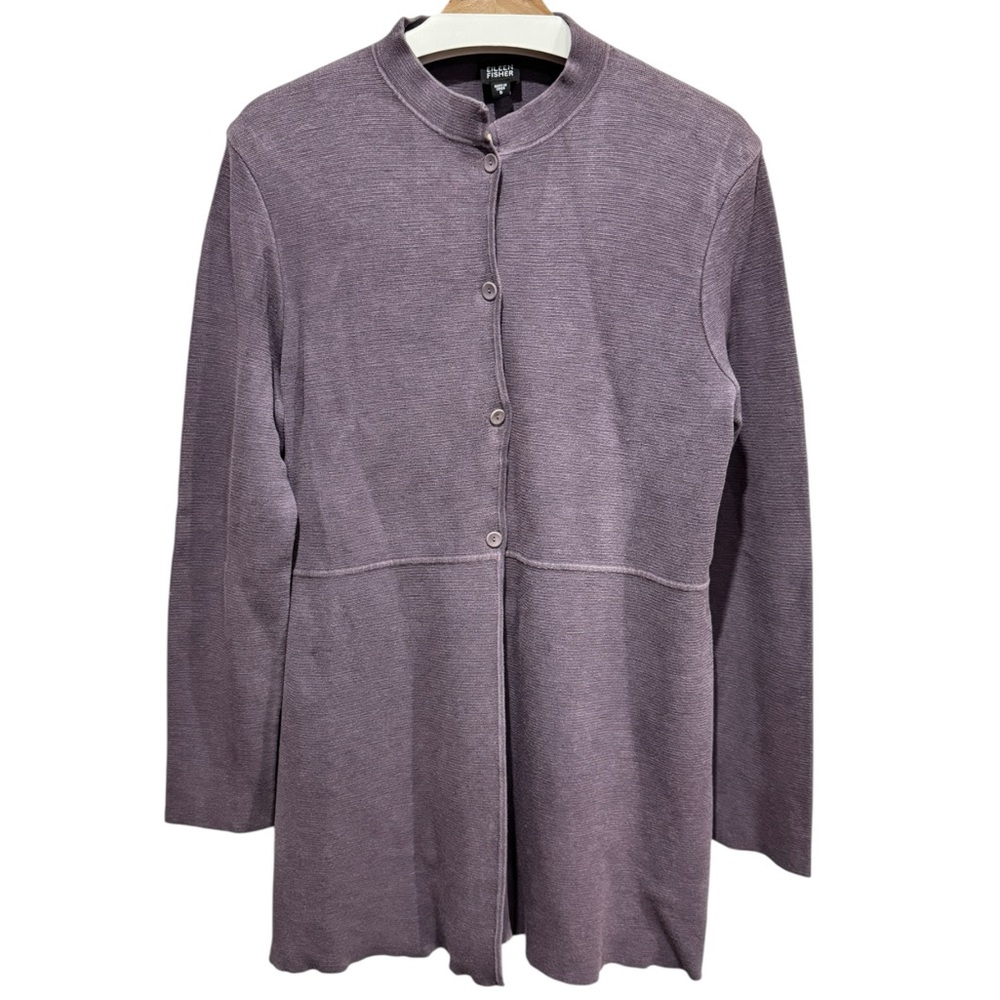 Eileen Fisher Purple Long 3 Button Closure Silk Blend Cardigan Topper Jacket S